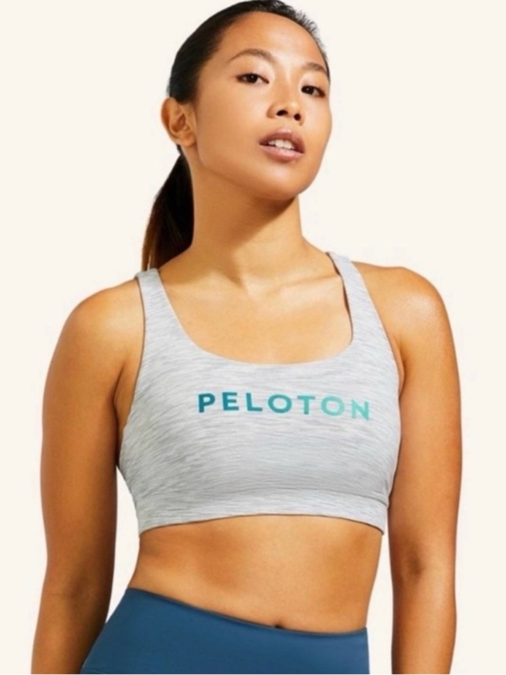 Lululemon x Peloton Energy Bra Women's Heather Gray Sports Bra with Teal Logo